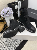 CC 26 Combat Boot Black Tweed Leather 588801