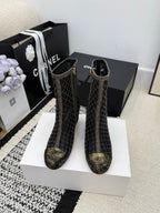 CC 26 Wedge Heel Boot Black Mesh Leather 588857