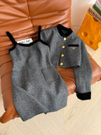 Prada 25 Dress and Jacket Set Gray Wool Polyester