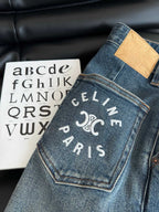 Celine 25 Pattern Embroidered Straight Jeans Blue Cotton