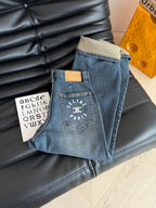 Celine 25 Pattern Embroidered Straight Jeans Blue Cotton