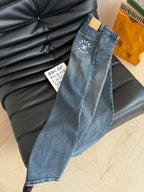 Celine 25 Pattern Embroidered Straight Jeans Blue Cotton