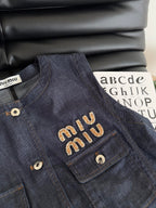 Miu Miu Beaded Letters Decorated Denim Suit Dark Blue Cotton