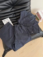 Miu Miu Beaded Letters Decorated Denim Suit Dark Blue Cotton