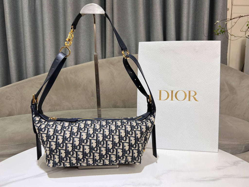 CD Jacquard Hobo Bag 23 With Chain Dark Blue White Canvas