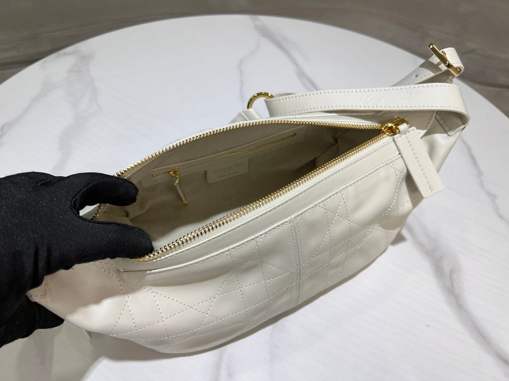 CD Jacquard Hobo Bag 23 With Chain White Calfskin