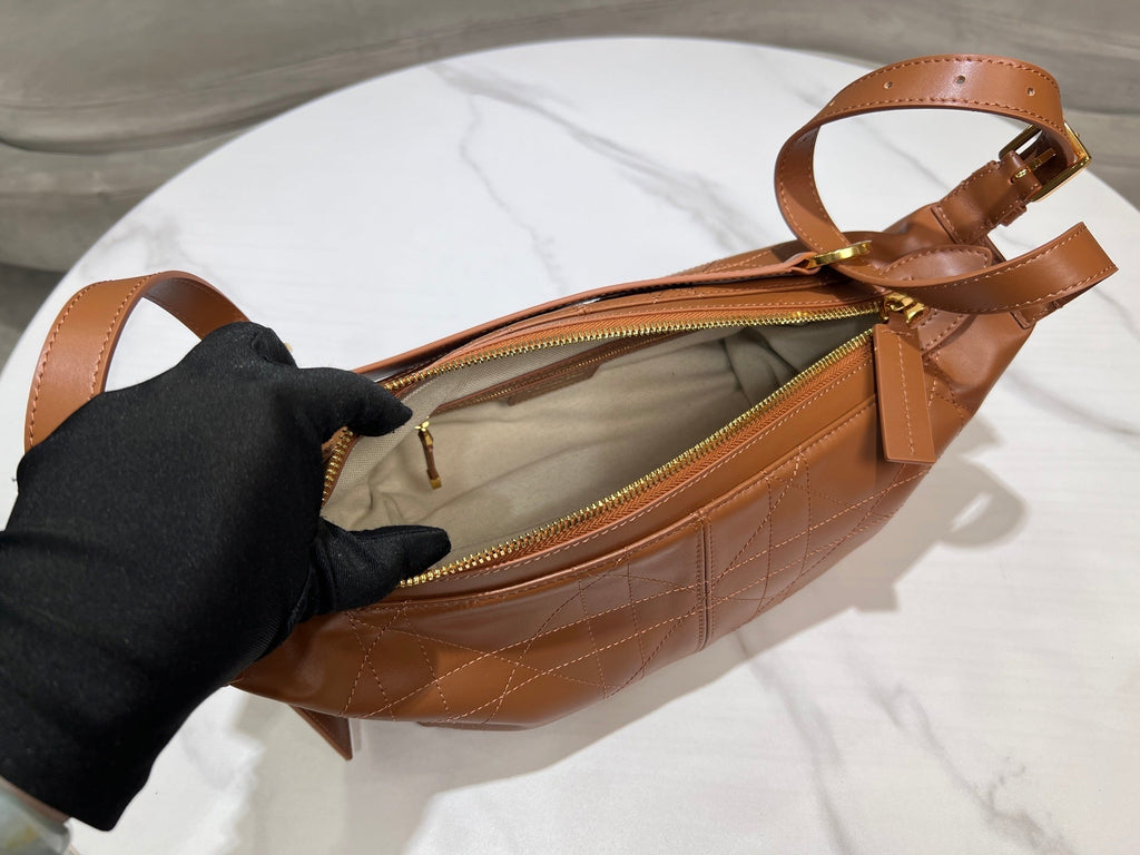 CD  Hobo Bag 23 With Chain Brown Calfskin