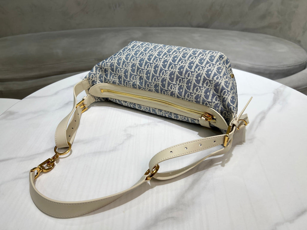 CD Jacquard Hobo Bag 26 With Chain Blue White Canvas
