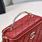 CC 24K Vanity Top Handle 17cm Red Lambskin Silver Hardware