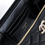 CC 24K Vanity Top Handle 17cm Black Lambskin Silver Hardware