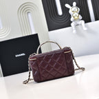 CC 24K Vanity Top Handle 17cm Burgundy Lambskin Silver Hardware