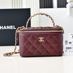 CC 24A Vanity Top Handle 16cm Burgundy Grained Calfskin Gold Hardware