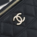 CC 25C Vanity Top Handle 17cm Black Grained Calfskin Light Gold Hardware