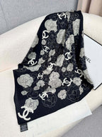 CC Square Scarf 70 CM In Black Mix Grey Camellia Cashmere And Silk 367380