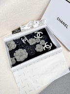 CC Square Scarf 70 CM In Black Mix Grey Camellia Cashmere And Silk 367380