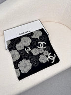 CC Square Scarf 70 CM In Black Mix Grey Camellia Cashmere And Silk 367380