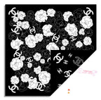 CC Square Scarf 70 CM In Black Mix White Ivory Camellia Cashmere And Silk 367381