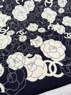 CC Square Scarf 70 CM In Black Mix White Ivory Camellia Cashmere And Silk 367381