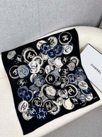 CC Square Scarf 70 CM In Black Colorful Cashmere And Silk 399802