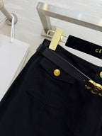 Celine 25 Denim Skirt with Logo Belt Black Cotton