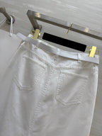 Celine 25 Denim Skirt with Logo Belt White Cotton