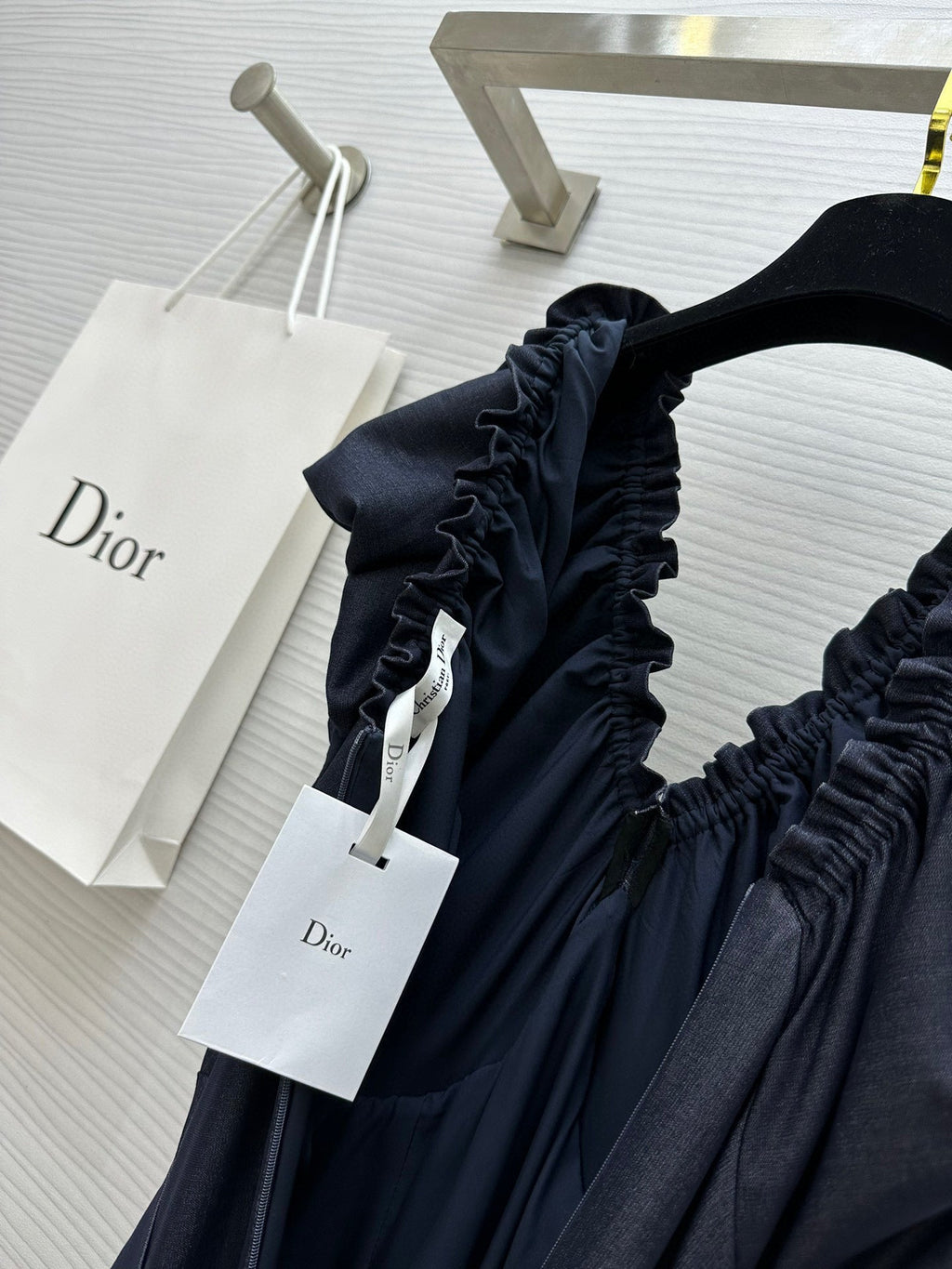 CD 25 V-neck Puff Sleeve Dress black Satin Silk
