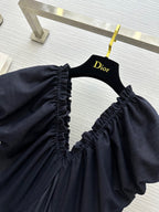 CD 25 V-neck Puff Sleeve Dress black Satin Silk