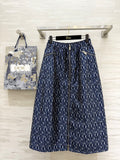 CD 2025 Letter Long Skirt Blue Jacquard Canvas