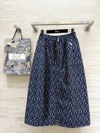 CD 2025 Letter Long Skirt Blue Jacquard Canvas