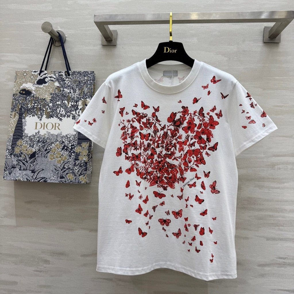 CD Butterfly Lover T-shirt White Red Cotton