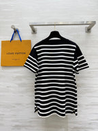 LV 25 Striped Letter Jacquard One-Shoulder Knitted Black White Cotton Polyester