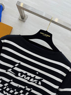 LV 25 Striped Letter Jacquard One-Shoulder Knitted Black White Cotton Polyester
