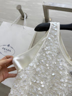 Prada 25 Sequin Vest Dress White Polyester