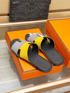 HM Men's Izmir Slide Yellow Grey Cowhide 685831