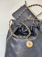 CC 22 Hobo Bag 35cm Black Grained Calfskin Gold Hardware