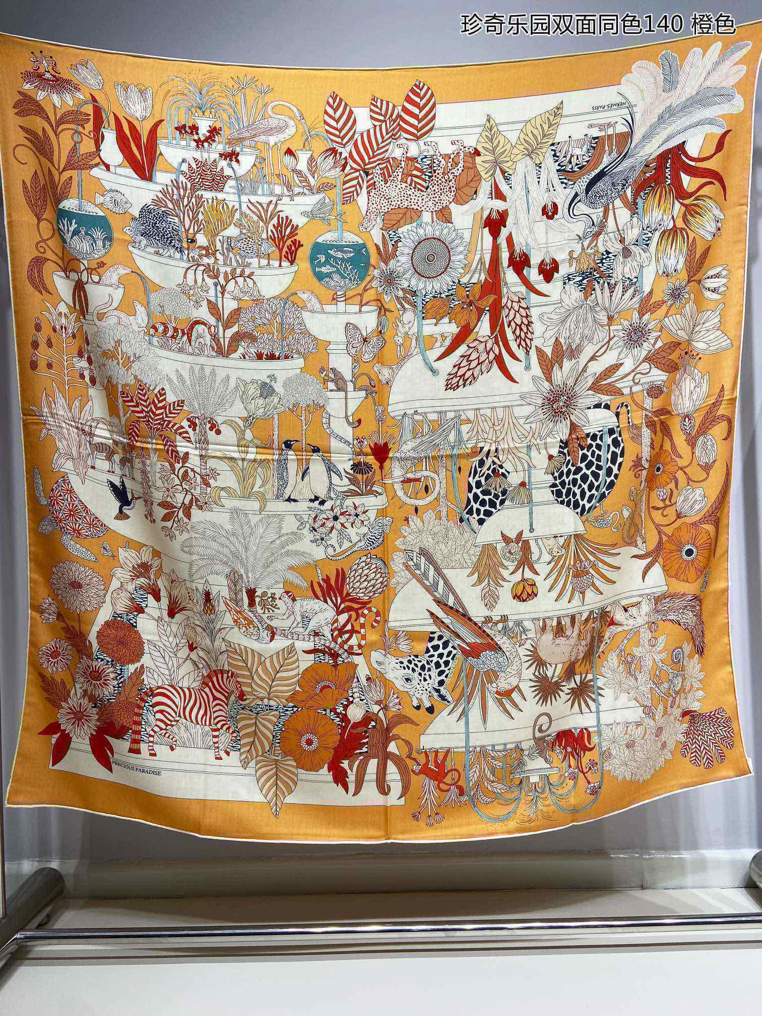 Square Scarf 140 CM Yellow Orange Colorful Cashmere And Silk