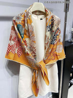 Square Scarf 140 CM Yellow Orange Colorful Cashmere And Silk