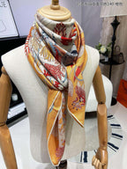 Precious Paradise Scarf 140 CM Yellow Orange Colorful Cashmere And Silk