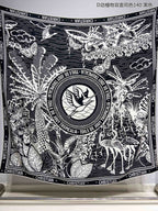 SQUARE SCARF 140 CM IN BLACK MIX WHITE MONOGRAM WOOL AND SILK 415109