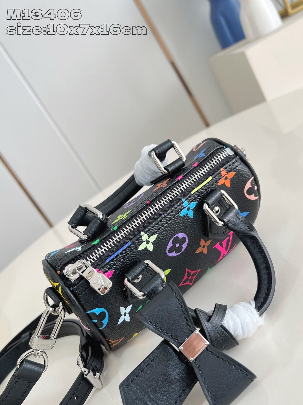 LV x TM Nano Speedy 16cm Black Multicolored Monogram coated canvas