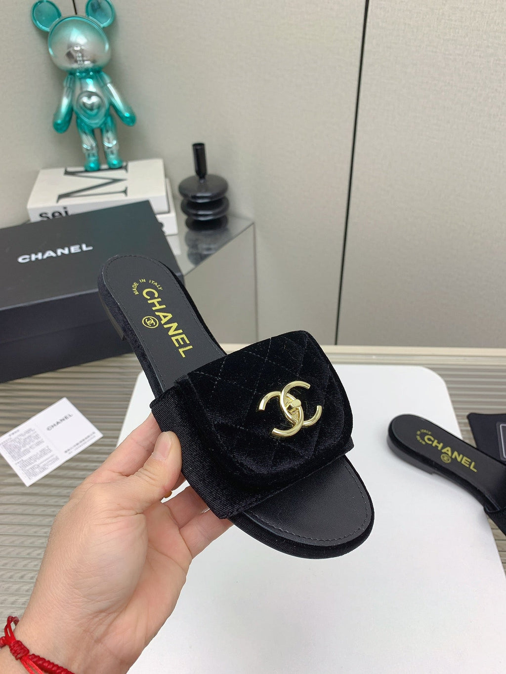 CC Slippers In Black Velvet 148954