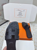 HM 26ss Oran Sandals Black Ostrich Leather 625094