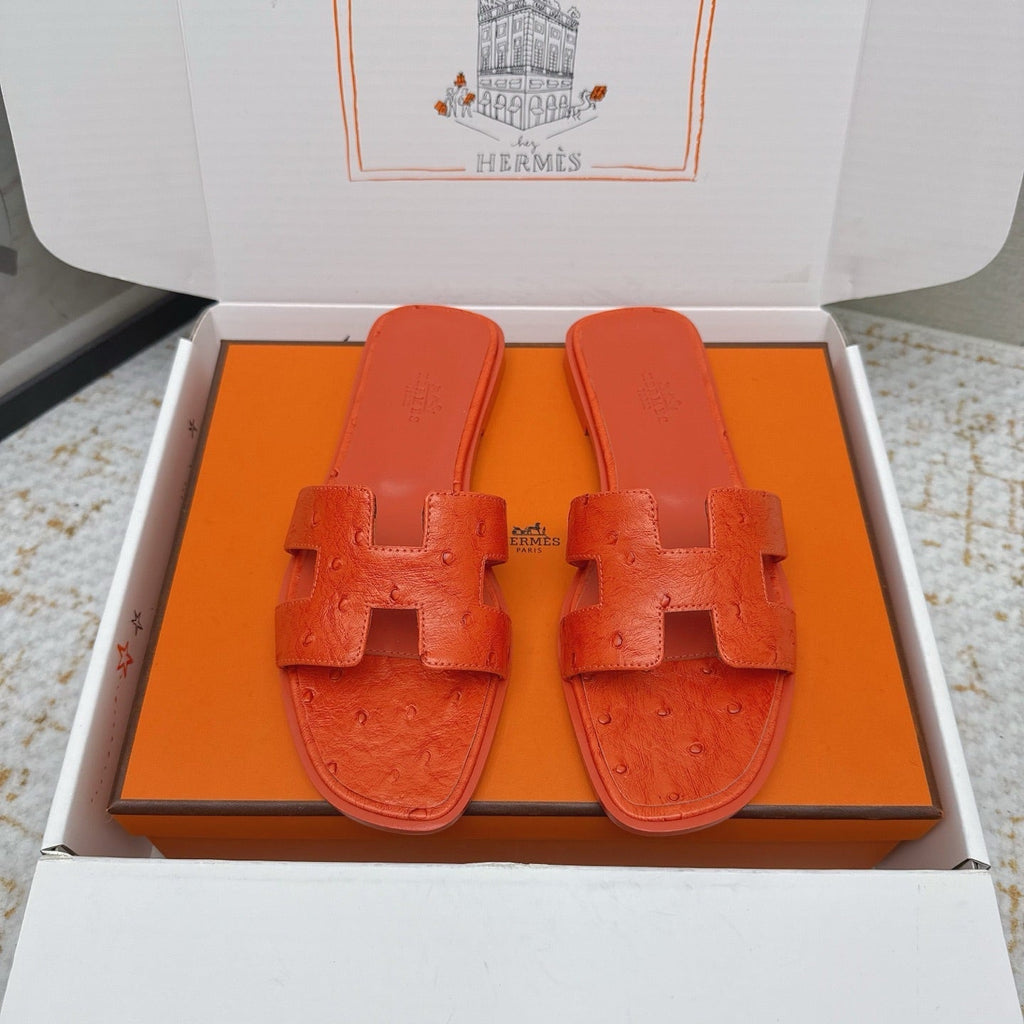 HM 26ss Oran Sandals Dark Orange Ostrich Leather 625105