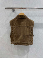 Miumiu 2026 Denim Short Vest Jacket Brown Cotton