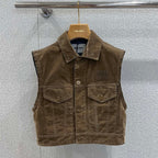 Miumiu 2026 Denim Short Vest Jacket Brown Cotton