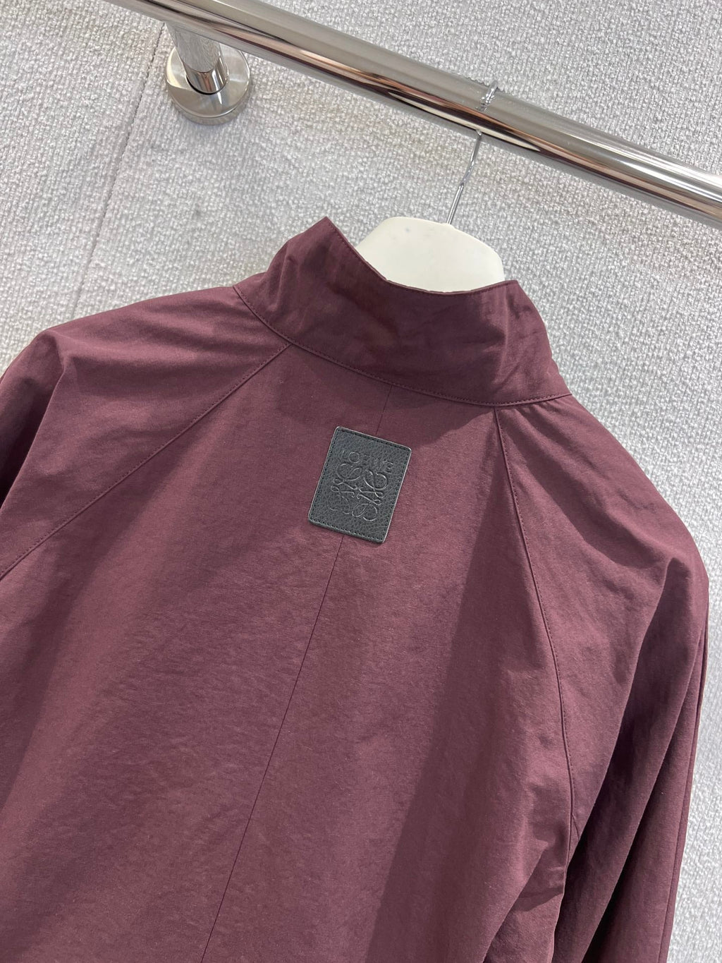Loewe 25 Stand Collar Short Trench Coat Burgundy Red Cotton Nylon 224272
