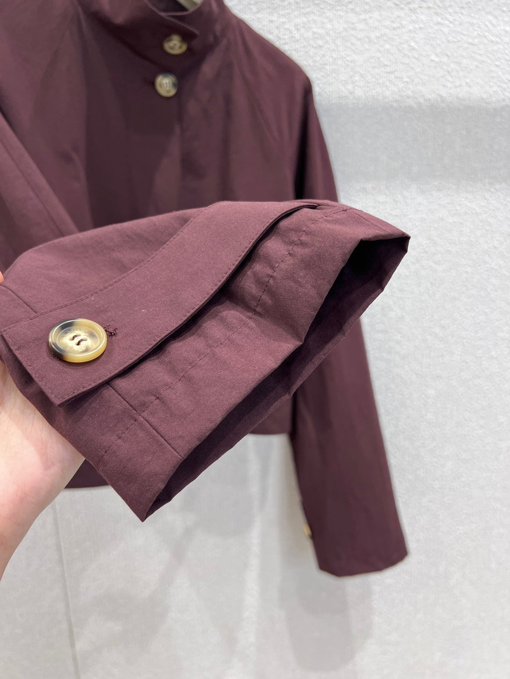 Loewe 25 Stand Collar Short Trench Coat Burgundy Red Cotton Nylon 224272