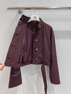 Loewe 25 Stand Collar Short Trench Coat Burgundy Red Cotton Nylon 224272