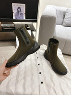 CD Ankle Boots Brown Moss Green Elastic Fabric