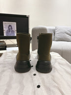 CD Ankle Boots Brown Moss Green Elastic Fabric
